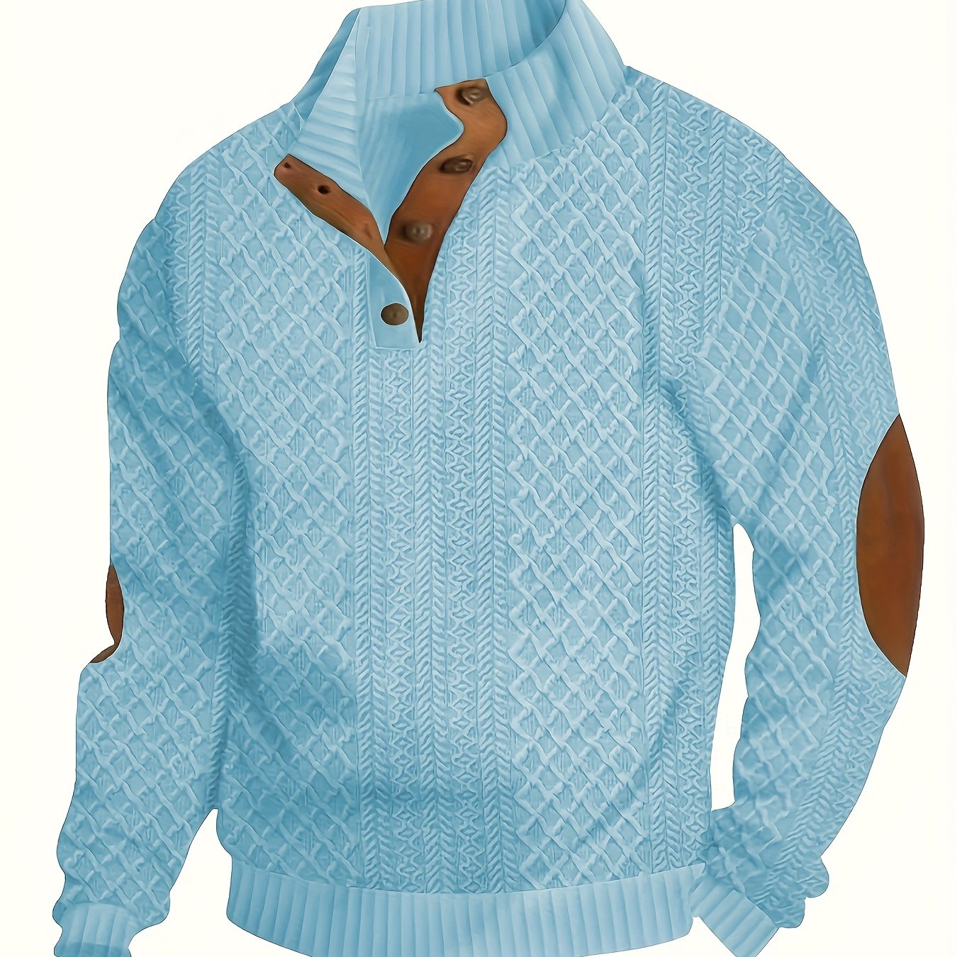 Men's Solid Green Casual Long Sleeve Henley Shirt - Stand Collar, Half-Placket Design, Perfect for All Seasons