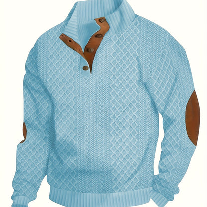 Men's Solid Green Casual Long Sleeve Henley Shirt - Stand Collar, Half-Placket Design, Perfect for All Seasons