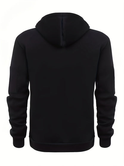 Men's Black Zip-Up Hoodie for Autumn & Winter