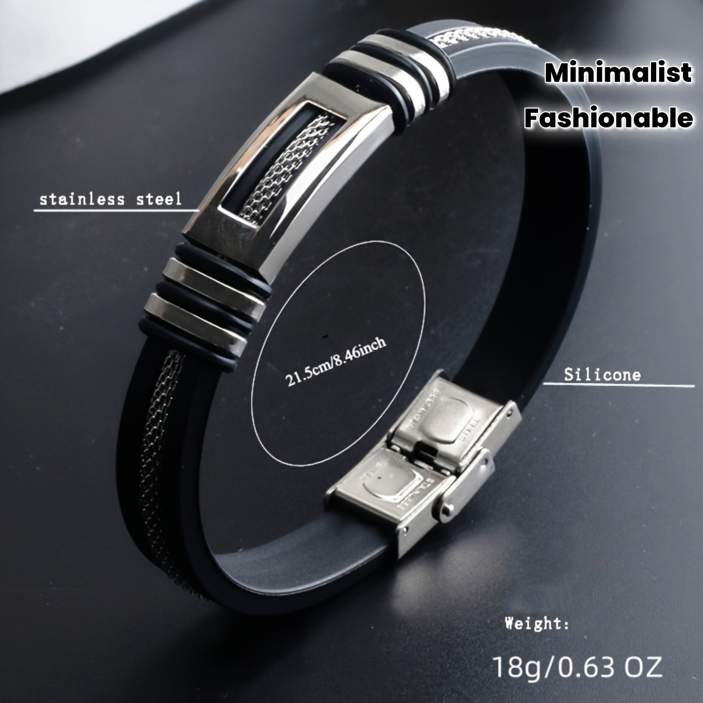 Stylish Minimalist Stainless Steel and Faux Leather Bracelet