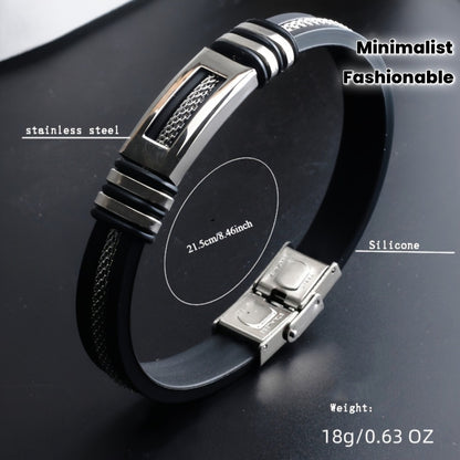 Stylish Minimalist Stainless Steel and Faux Leather Bracelet