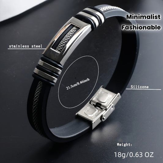 Stylish Minimalist Stainless Steel and Faux Leather Bracelet