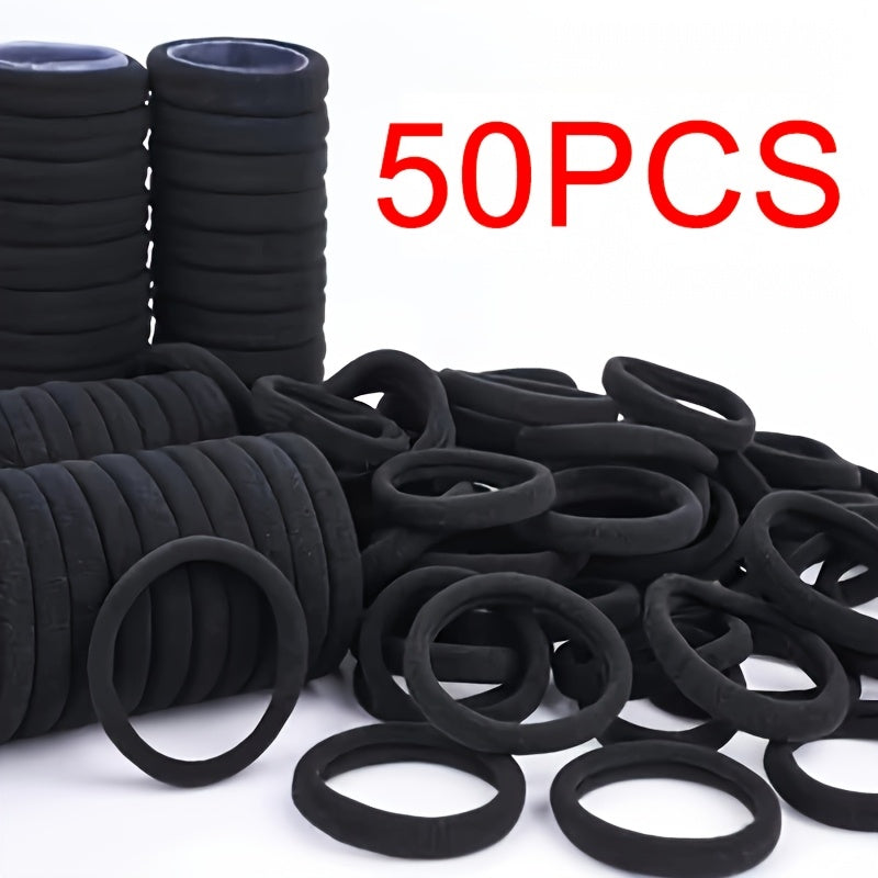 50-Pack High Elasticity Black Hair Ties - Simple Design for Everyday Styling and Versatile Use