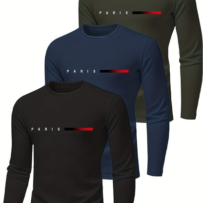 Men's Long Sleeve Quick-Dry Gym Shirts - 3-Pack Moisture-Wicking Athletic