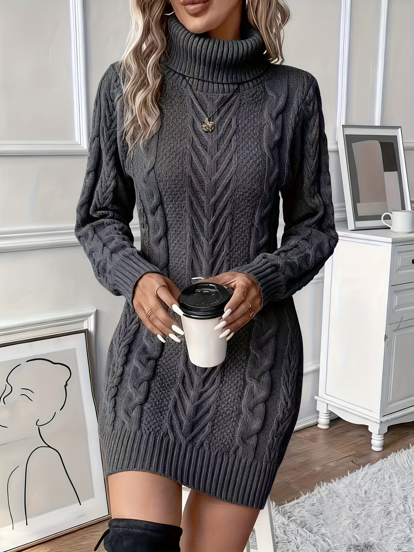 Women's Cable Knit Sweater Dress