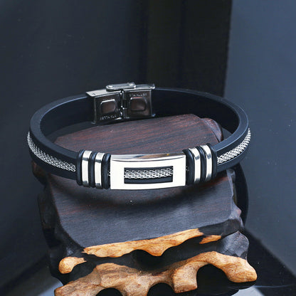 Stylish Minimalist Stainless Steel and Faux Leather Bracelet