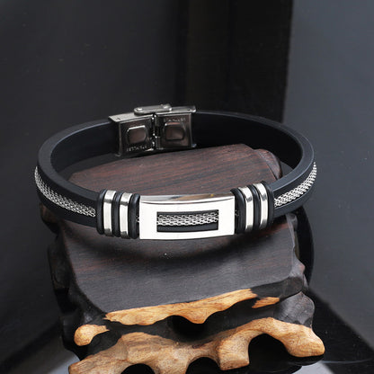 Stylish Minimalist Stainless Steel and Faux Leather Bracelet