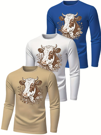 Men's Long Sleeve Quick-Dry Gym Shirts - 3-Pack Moisture-Wicking Athletic