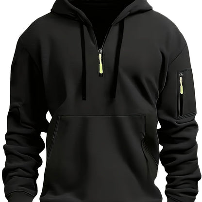 Men's Black Zip-Up Hoodie for Autumn & Winter