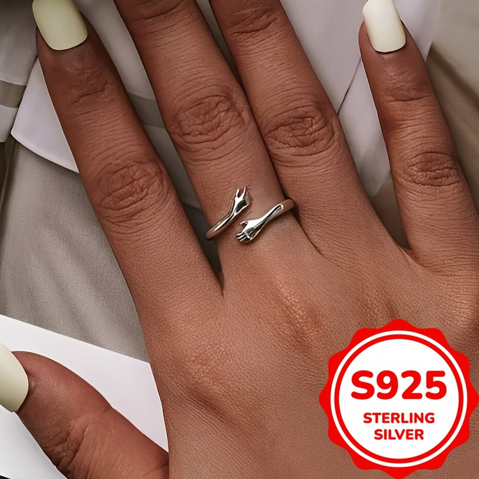 Adjustable 925 Sterling Silver Hug Ring for Women (1.8g)