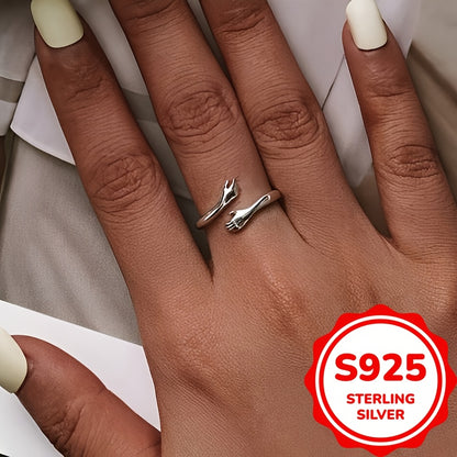 Adjustable 925 Sterling Silver Hug Ring for Women (1.8g)