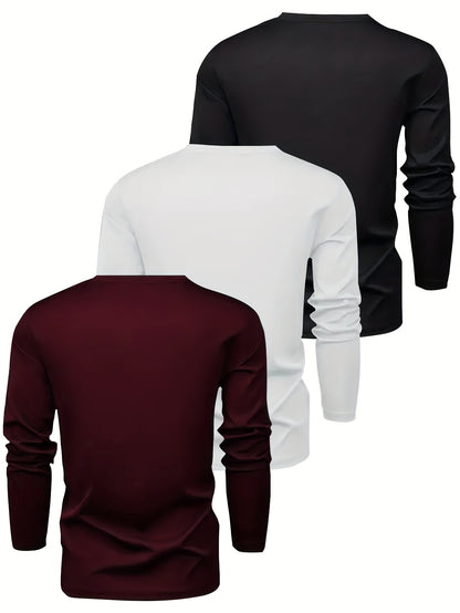 Men's Long Sleeve Quick-Dry Gym Shirts - 3-Pack Moisture-Wicking Athletic