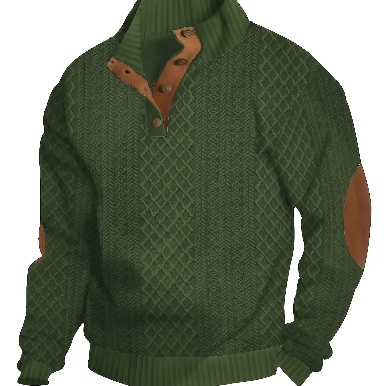 Men's Solid Green Casual Long Sleeve Henley Shirt - Stand Collar, Half-Placket Design, Perfect for All Seasons