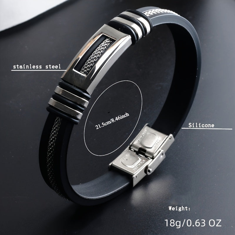 Stylish Minimalist Stainless Steel and Faux Leather Bracelet