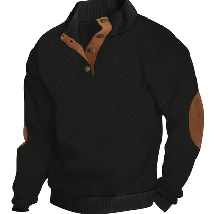 Men's Solid Green Casual Long Sleeve Henley Shirt - Stand Collar, Half-Placket Design, Perfect for All Seasons