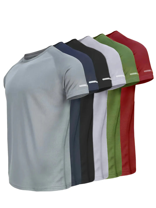 Packen Sie 6 schnelltrocknende Sport-T-Shirts mit reflektierenden Streifen.