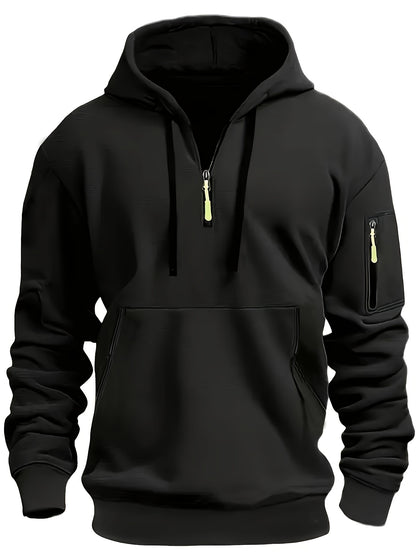 Men's Black Zip-Up Hoodie for Autumn & Winter