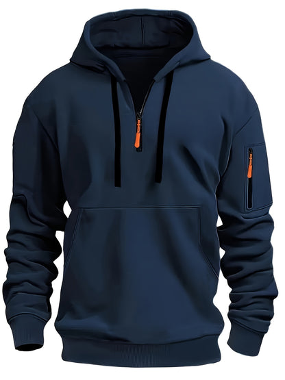 Men's Black Zip-Up Hoodie for Autumn & Winter