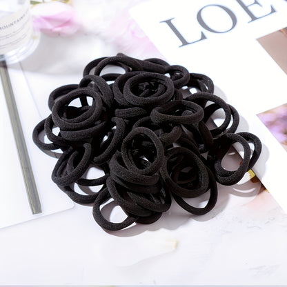 50-Pack High Elasticity Black Hair Ties - Simple Design for Everyday Styling and Versatile Use