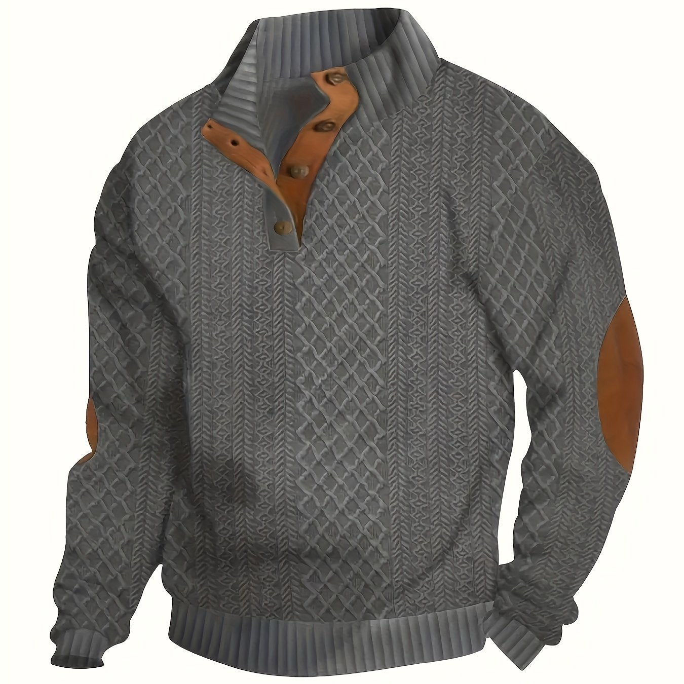 Men's Solid Green Casual Long Sleeve Henley Shirt - Stand Collar, Half-Placket Design, Perfect for All Seasons