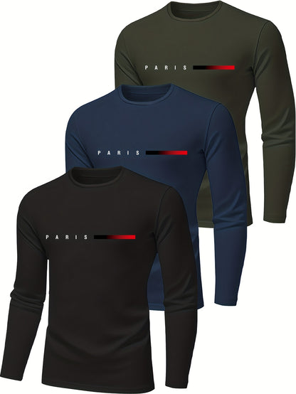 Men's Long Sleeve Quick-Dry Gym Shirts - 3-Pack Moisture-Wicking Athletic