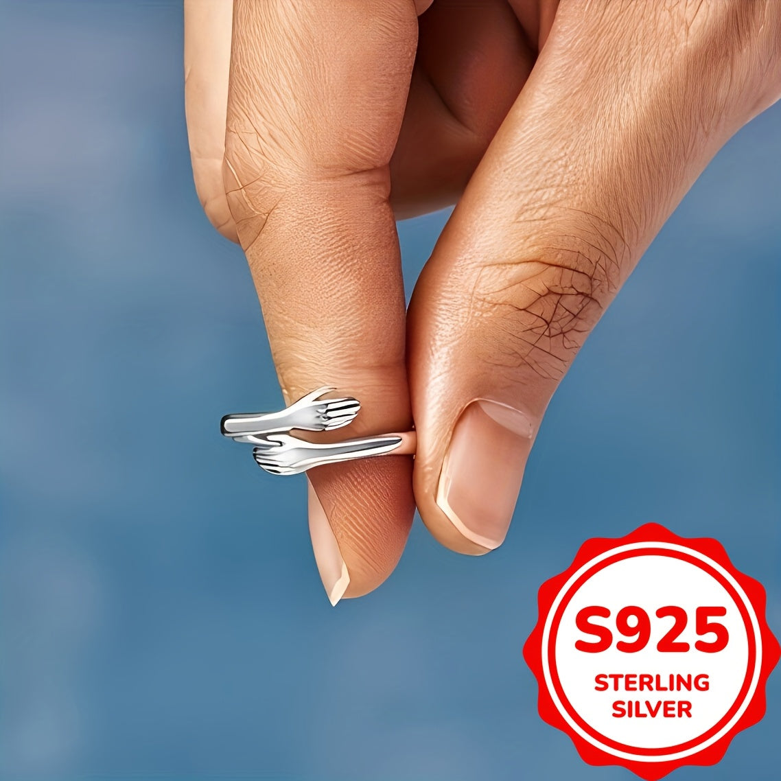Adjustable 925 Sterling Silver Hug Ring for Women (1.8g)
