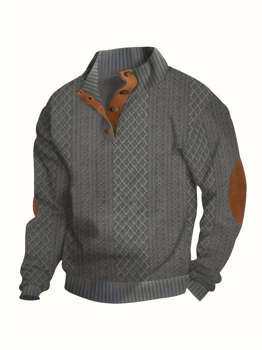 Men's Solid Green Casual Long Sleeve Henley Shirt - Stand Collar, Half-Placket Design, Perfect for All Seasons