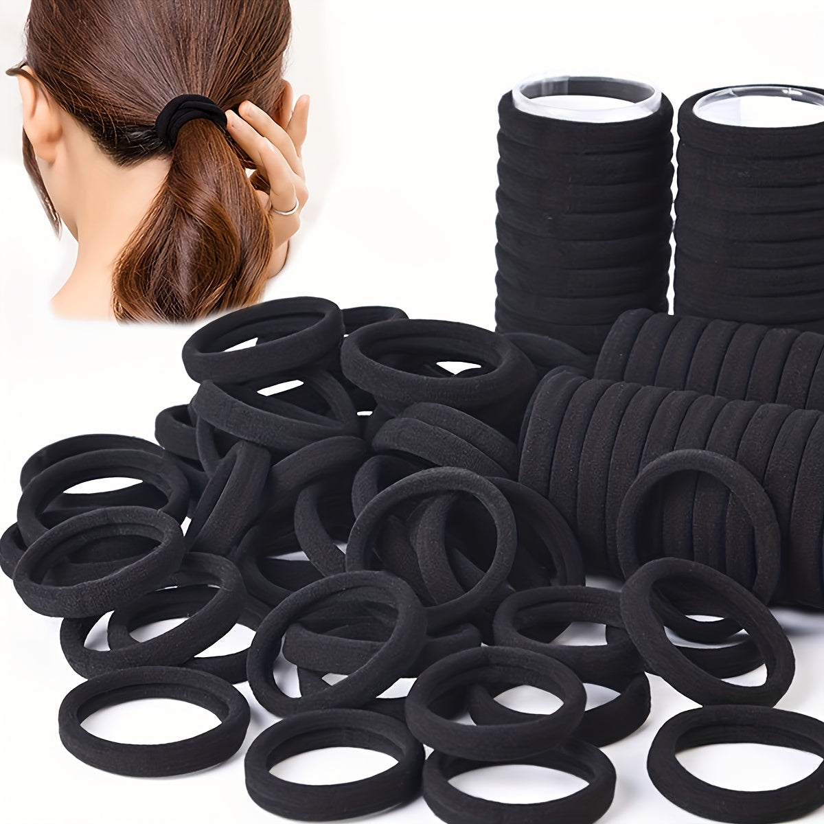 50-Pack High Elasticity Black Hair Ties - Simple Design for Everyday Styling and Versatile Use