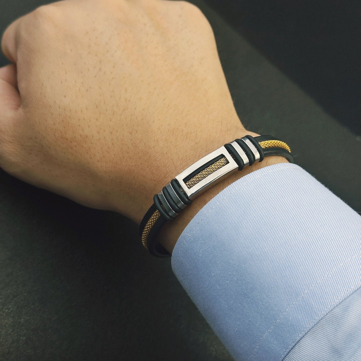 Stylish Minimalist Stainless Steel and Faux Leather Bracelet