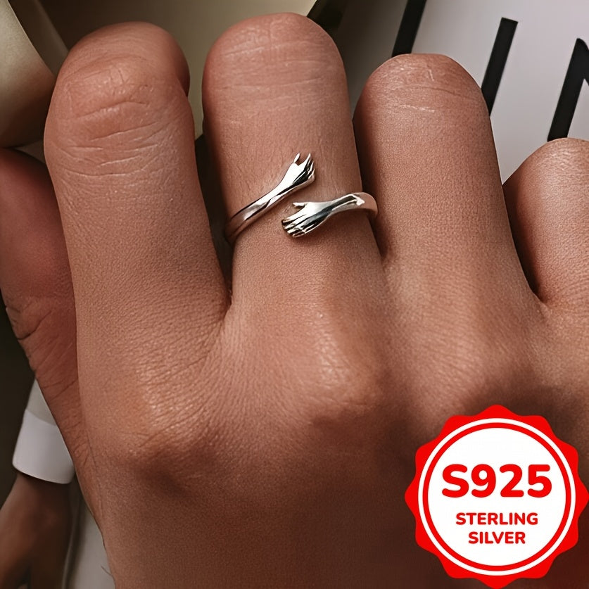Adjustable 925 Sterling Silver Hug Ring for Women (1.8g)