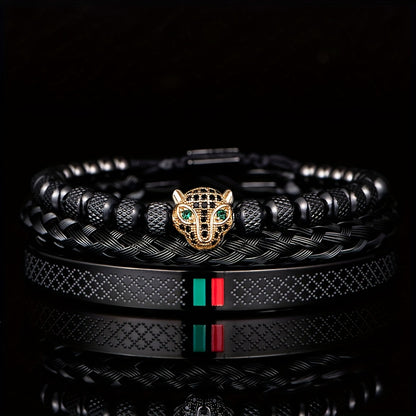 Handmade Braided Men's Bracelet Set with Classic European