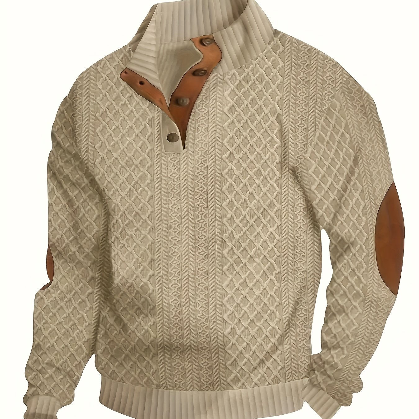 Men's Solid Green Casual Long Sleeve Henley Shirt - Stand Collar, Half-Placket Design, Perfect for All Seasons