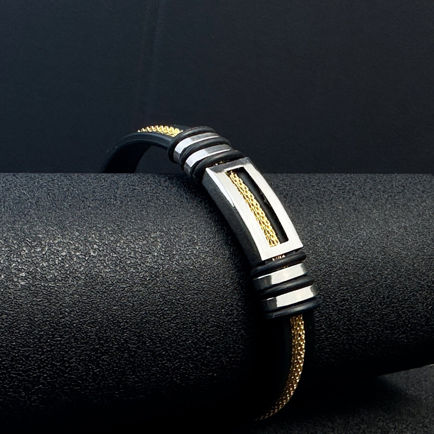 Stylish Minimalist Stainless Steel and Faux Leather Bracelet
