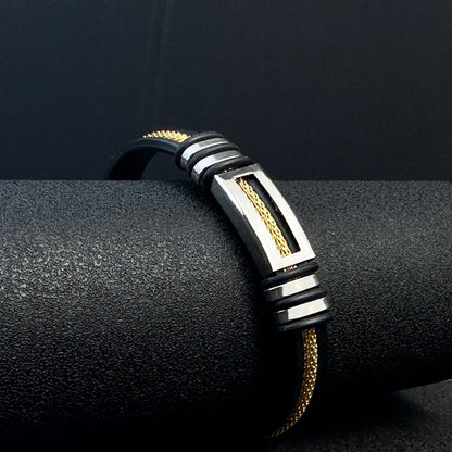 Stylish Minimalist Stainless Steel and Faux Leather Bracelet