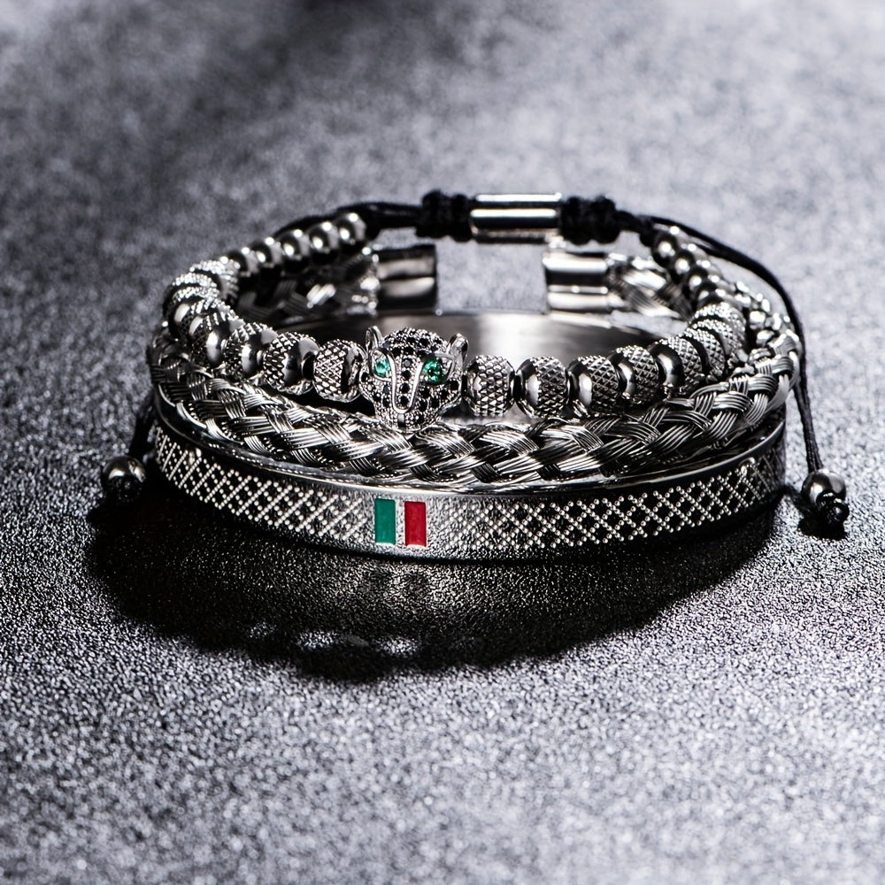 Handmade Braided Men's Bracelet Set with Classic European