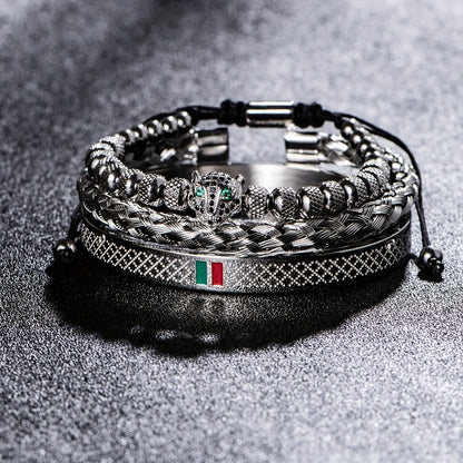 Handmade Braided Men's Bracelet Set with Classic European