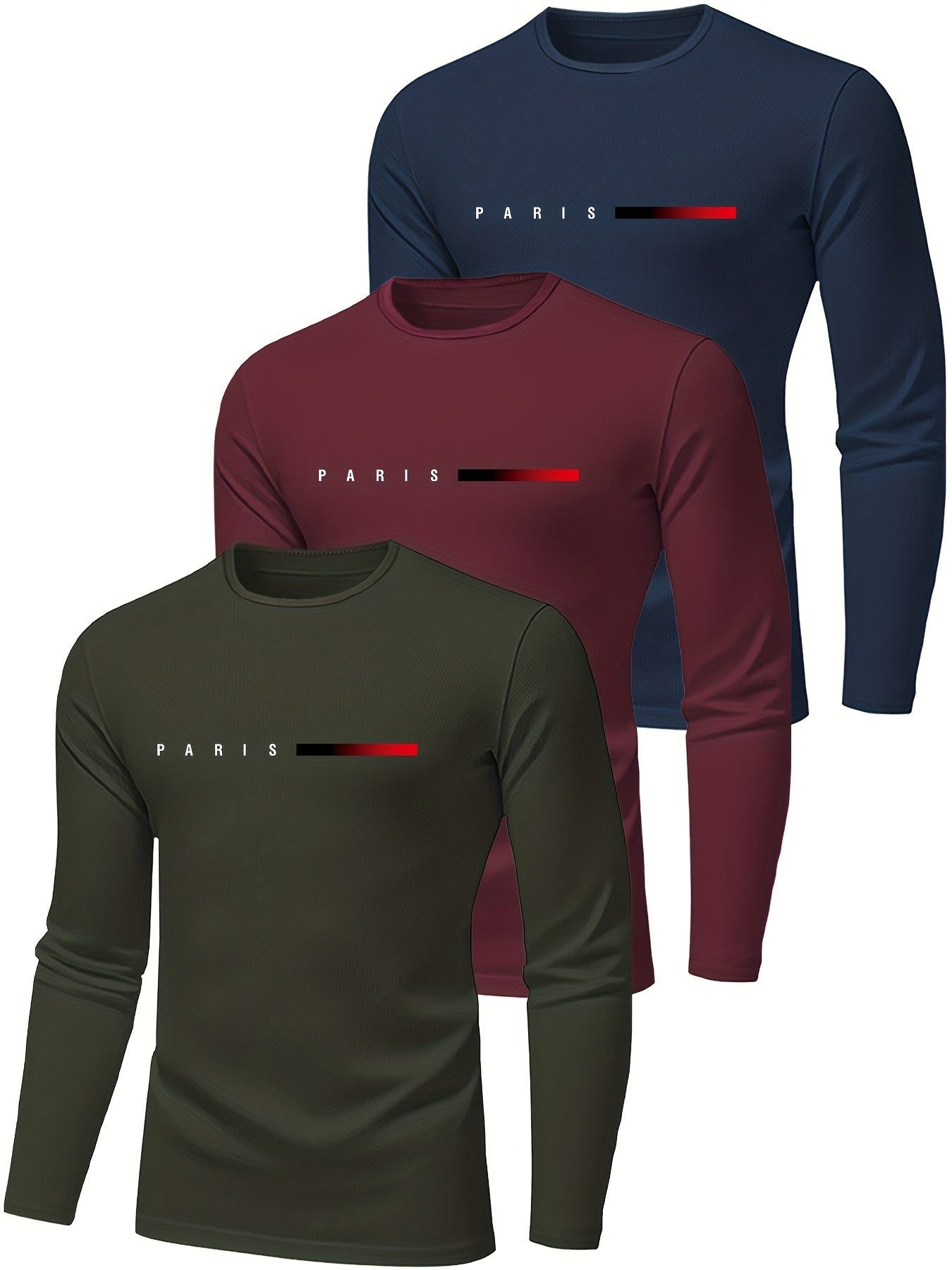 Men's Long Sleeve Quick-Dry Gym Shirts - 3-Pack Moisture-Wicking Athletic