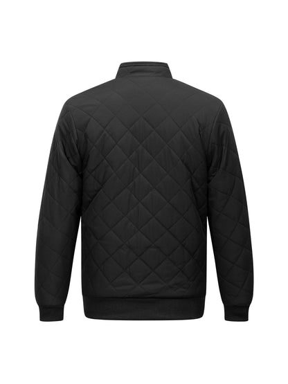 Men's Dark Green Quilted Fleece-Lined Winter Jacket - Comfortable Zip-Up with Pockets, Relaxed Fit for Cold Weather