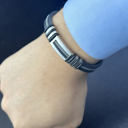 Stylish Minimalist Stainless Steel and Faux Leather Bracelet