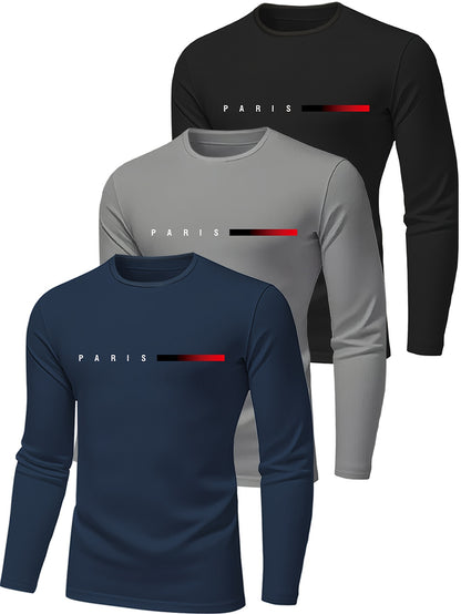 Men's Long Sleeve Quick-Dry Gym Shirts - 3-Pack Moisture-Wicking Athletic