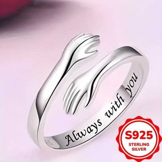 Adjustable 925 Sterling Silver Hug Ring for Women (1.8g)