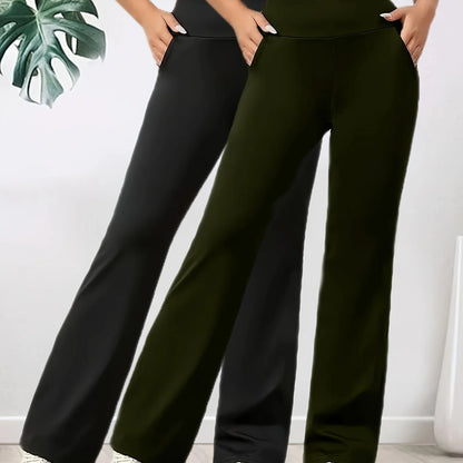 Women’s High-Waist Wide-Leg Pants – 2 Pack