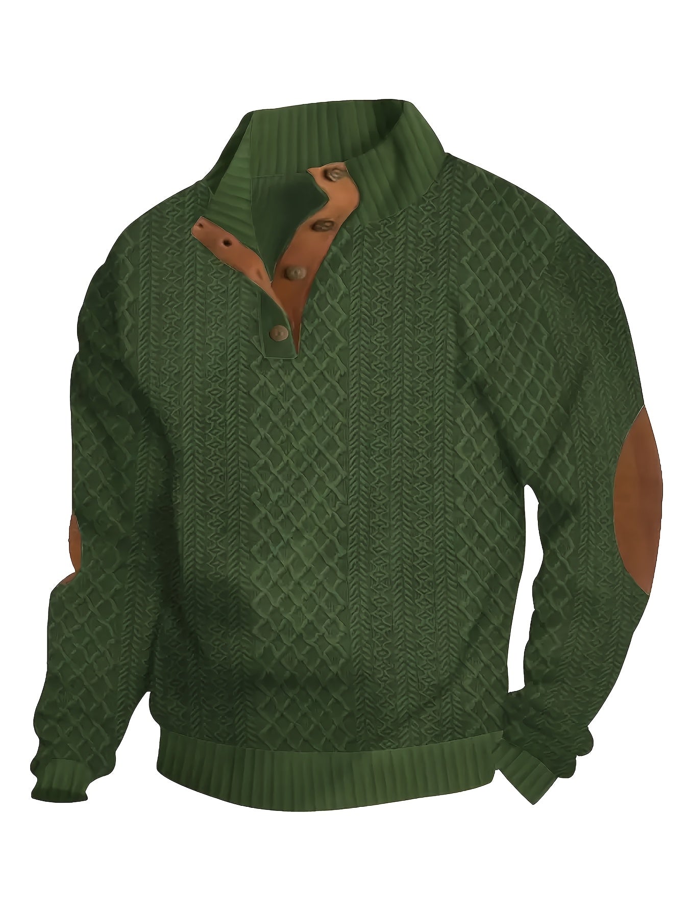 Men's Solid Green Casual Long Sleeve Henley Shirt - Stand Collar, Half-Placket Design, Perfect for All Seasons