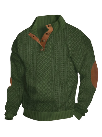 Men's Solid Green Casual Long Sleeve Henley Shirt - Stand Collar, Half-Placket Design, Perfect for All Seasons