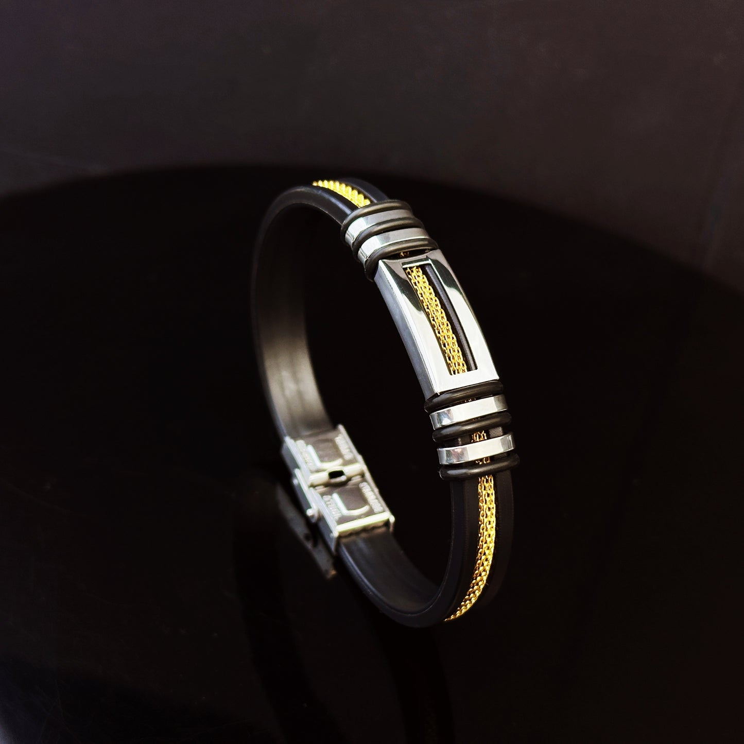 Stylish Minimalist Stainless Steel and Faux Leather Bracelet