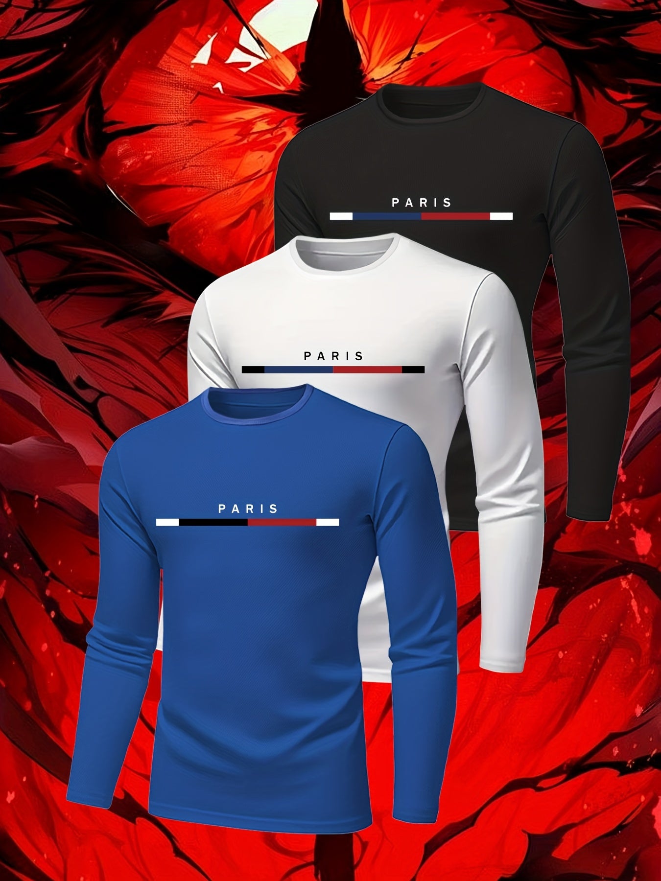 Men's Long Sleeve Quick-Dry Gym Shirts - 3-Pack Moisture-Wicking Athletic