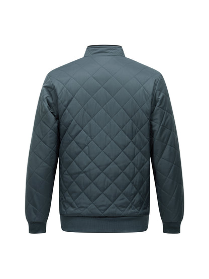 Men's Dark Green Quilted Fleece-Lined Winter Jacket - Comfortable Zip-Up with Pockets, Relaxed Fit for Cold Weather