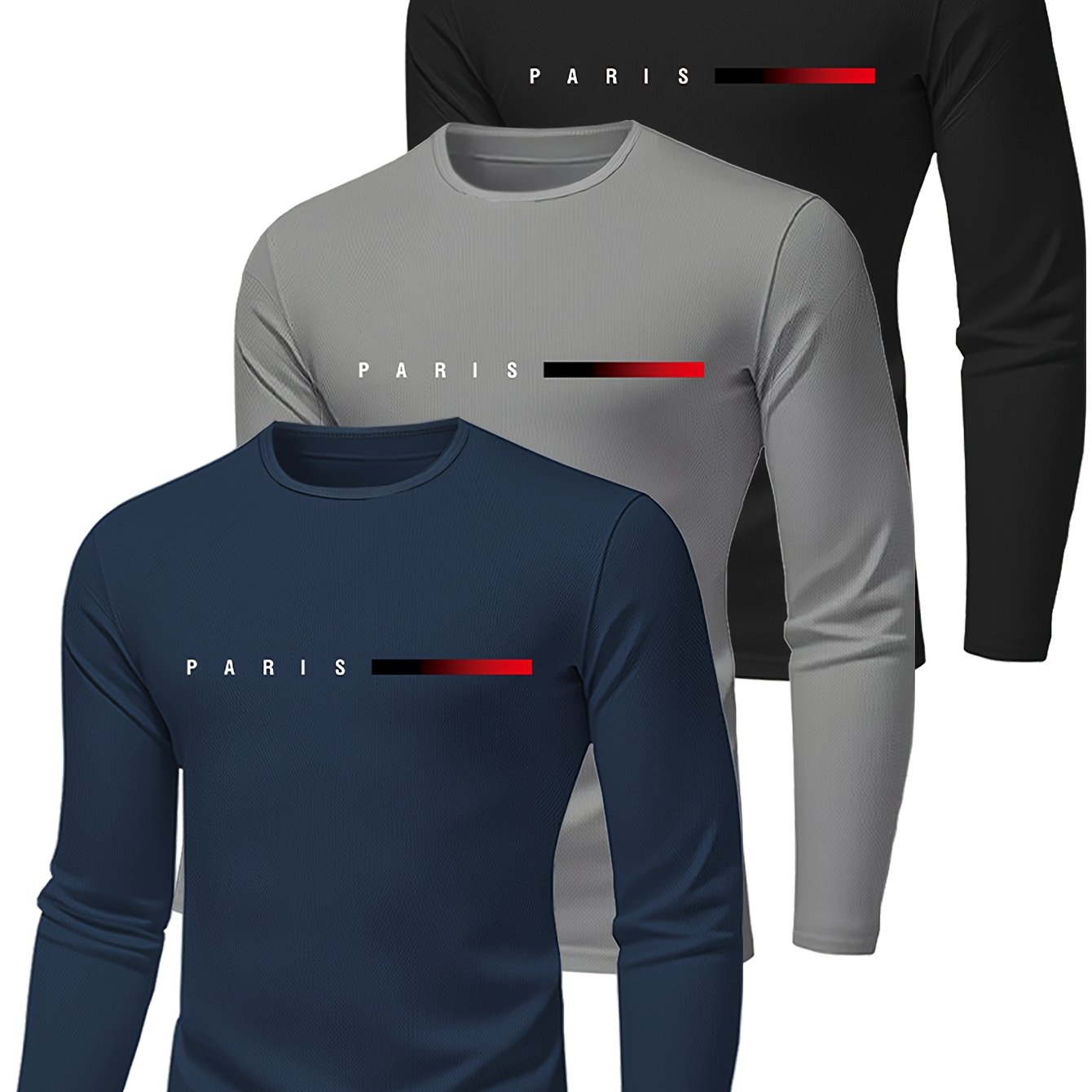 Men's Long Sleeve Quick-Dry Gym Shirts - 3-Pack Moisture-Wicking Athletic