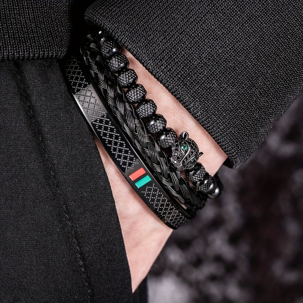 Handmade Braided Men's Bracelet Set with Classic European