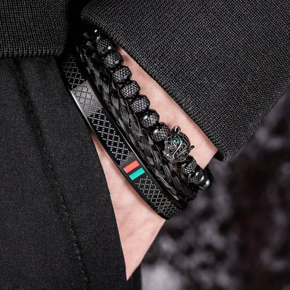 Handmade Braided Men's Bracelet Set with Classic European